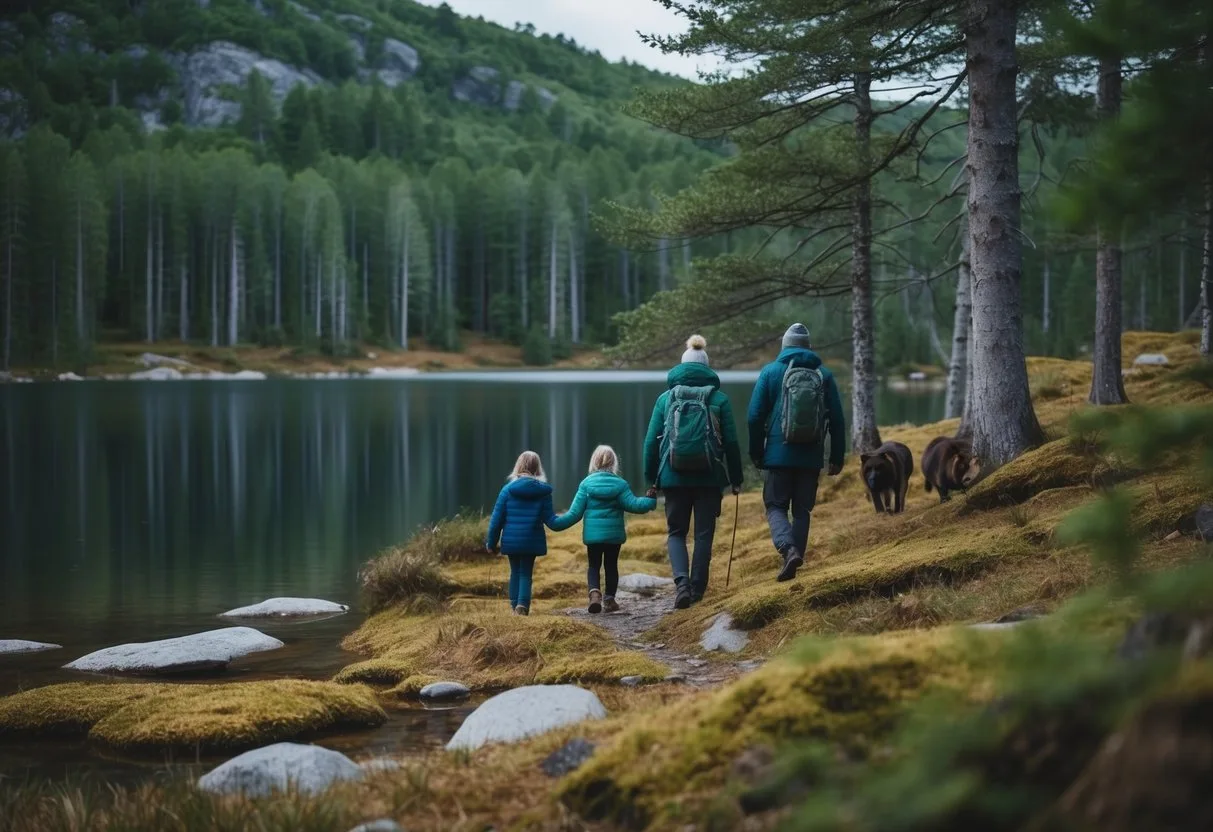 En familie vandrer i en frodig svensk skov opdager skjulte søer og møder lokale vilde dyr